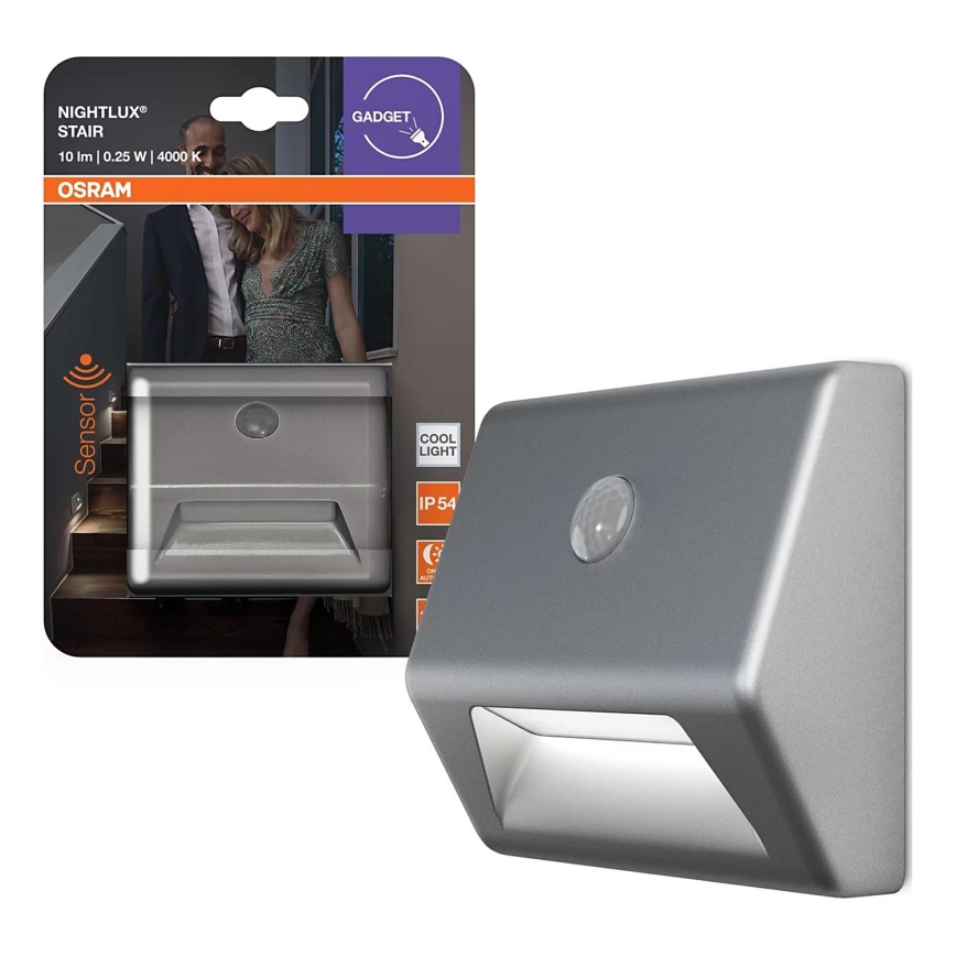 Osram - LED kāpņu gaismeklis ar NIGHTLUX sensoru LED/0,25W/3xAAA IP54 sudraba