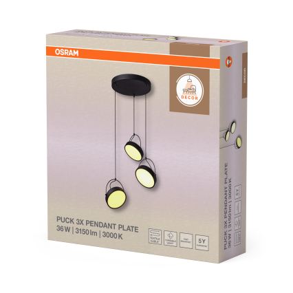Osram - LED lustra uz stieples DECOR PUCK 3xLED/12W/230V CRI 90 melna