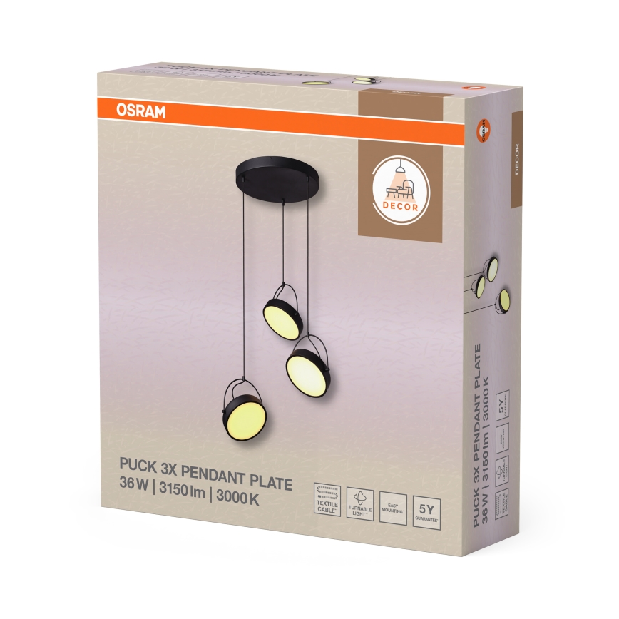 Osram - LED lustra uz stieples DECOR PUCK 3xLED/12W/230V CRI 90 melna