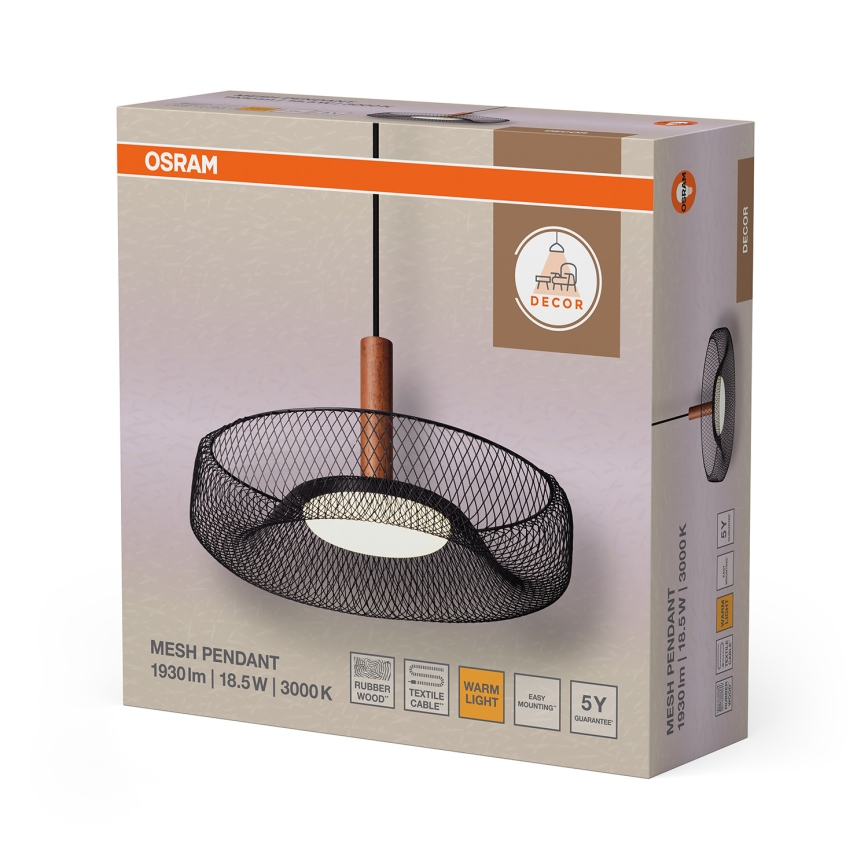 Osram - LED lustra uz troses DECOR MESH LED/18,5W/230V Ø 40 cm melns/kaučuka koks