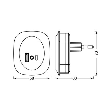 Osram - LED naktslampiņa kontaktligzdai ar sensoru un USB LUNETTA LED/12,5W/230V melna