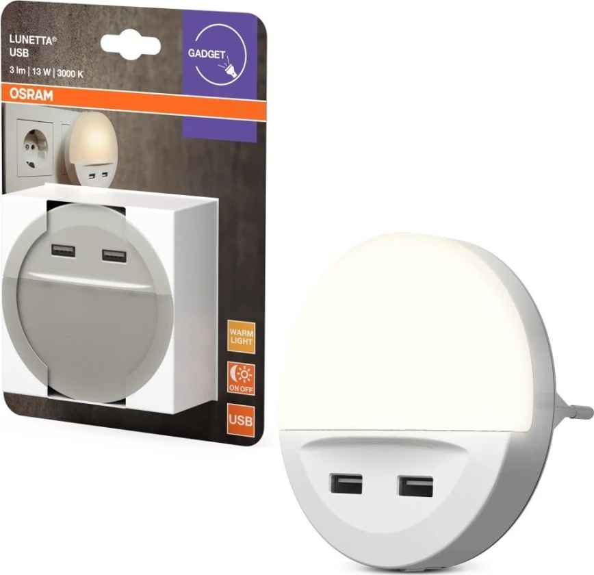 Osram - LED naktslampiņa kontaktligzdai ar sensoru LUNETTA 2xUSB LED/13W/230V