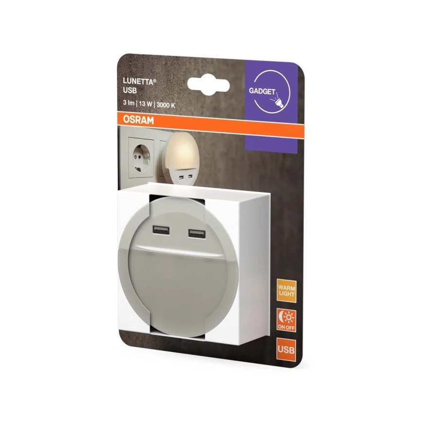 Osram - LED naktslampiņa kontaktligzdai ar sensoru LUNETTA 2xUSB LED/13W/230V