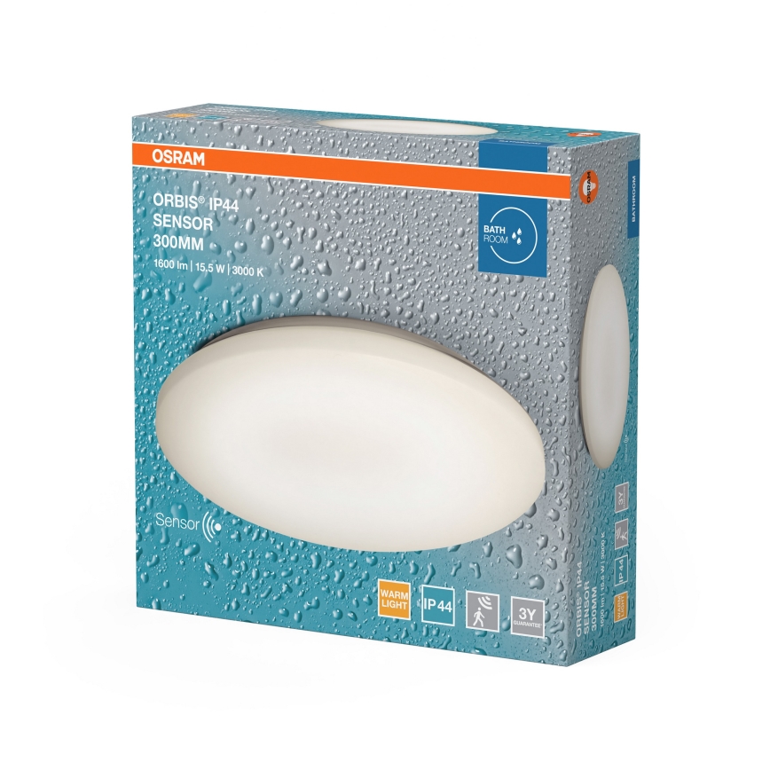 Osram - LED griestu lampa vannas istabai ar kustības un krēslas sensoru ORBIS LED/15,5W/230V Ø 30 cm IP44 balta