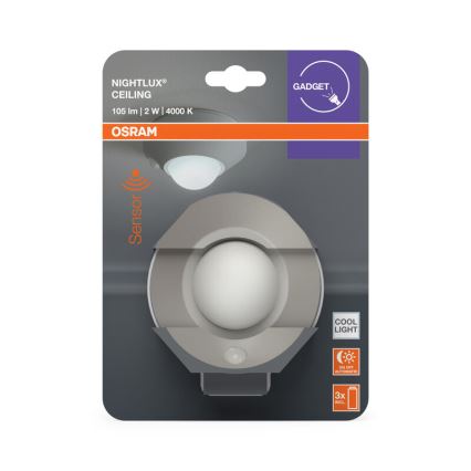 Osram - LED orientācijas gaismeklis ar sensoru NIGHTLUX LED/2W/3xAA sudraba