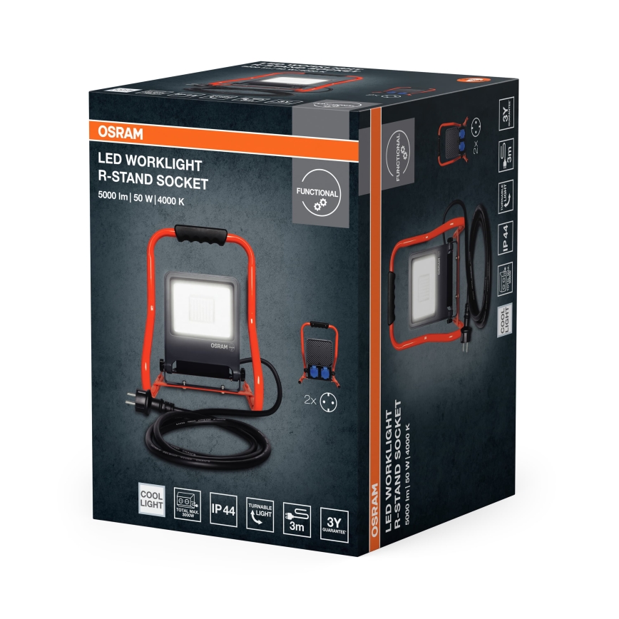 Osram - LED prožektors ar stiprinājumu un kontaktligzdām R-STAND LED/50W/230V 4000K IP44 oranžs/antracīts
