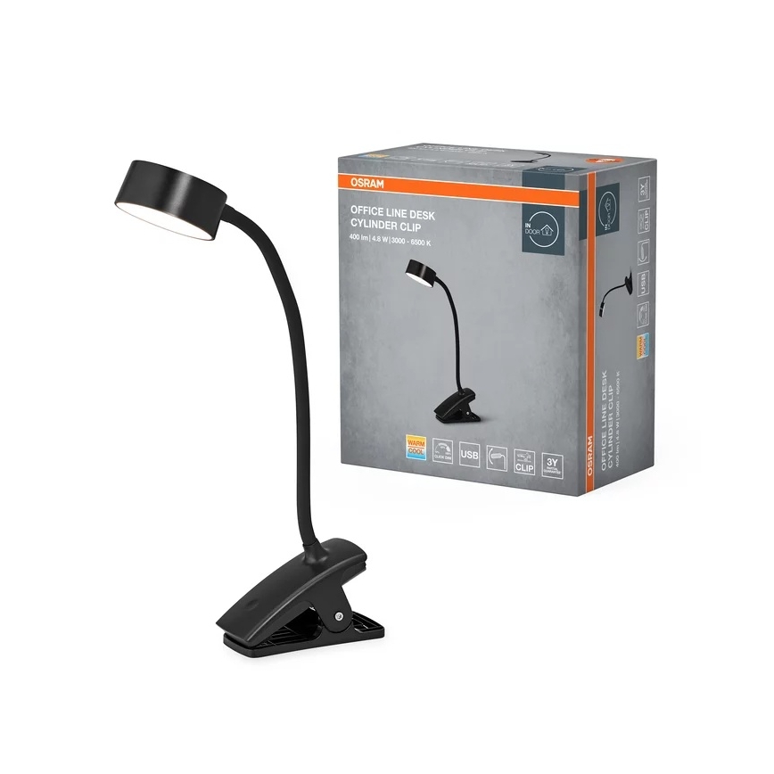 Osram - LED dimējama galda lampa ar skavu OFFICE LINE LED/4,8W/230V 3000/4000/6500K melna