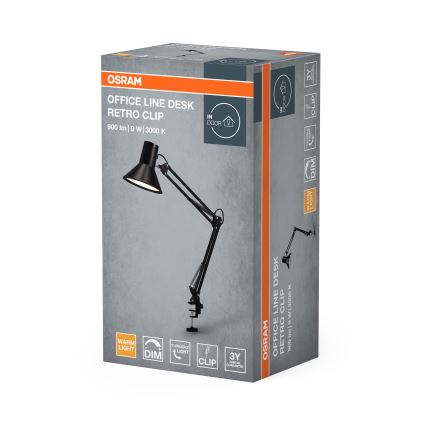 Osram - LED regulējama galda lampa ar skavu OFFICE LINE LED/9W/230V 3000K melna