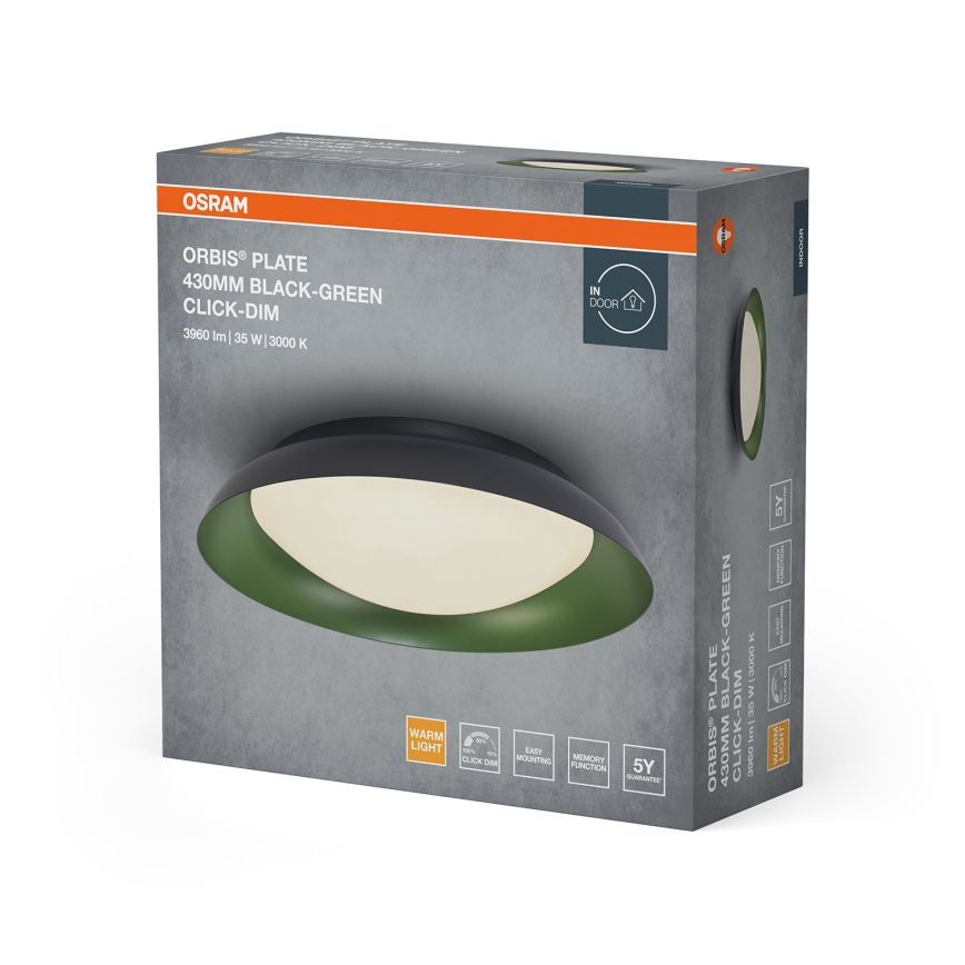 Osram - LED aptumšojama griestu lampa ORBIS PLATE LED/35W/230V Ø 43 cm zaļa/melna