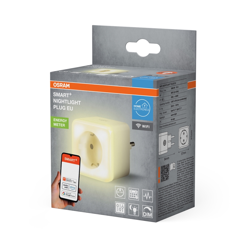 Osram - LED regulējama kontaktligzda ar apgaismojumu SCHUKO SMART+ NIGHTLIGHT 3680W/230V Wi-Fi