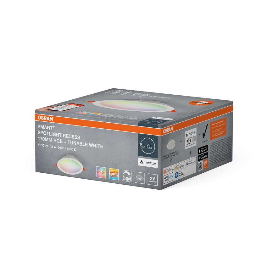 Osram - LED RGB spilgtuma regulējams iebūvējamais griestu lukturis SMART+ DOWNLIGHT LED/12W/230V 3000-6500K Wi-Fi