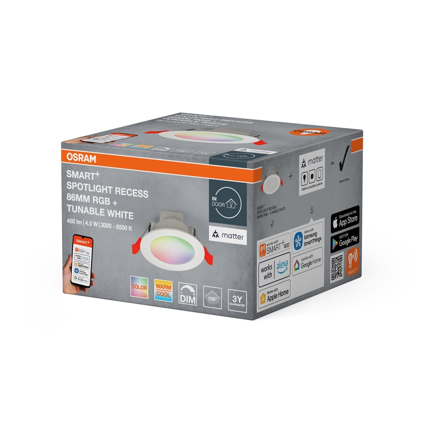 Osram - LED RGB ar regulējamu spilgtumu iebūvējamais griestu gaismeklis SMART+ DOWNLIGHT LED/4,5W/230V 3000-6500K Wi-Fi
