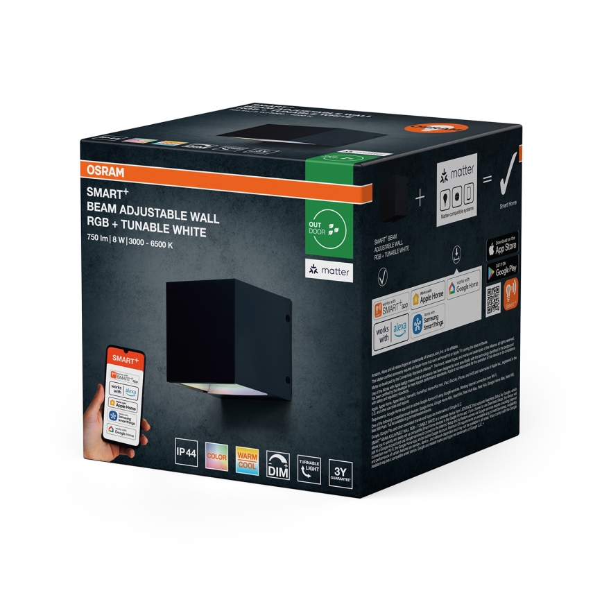 Osram - LED RGBW aptumšojams āra sienas gaismeklis SMART+ BEAM LED/8W/230V 3000-6500K IP44 Wi-Fi