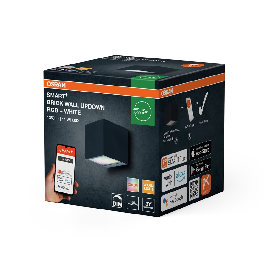 Osram - LED RGBW Aptumšojams āra sienas gaismeklis SMART+ BRICK LED/14W/230V IP44 Wi-Fi