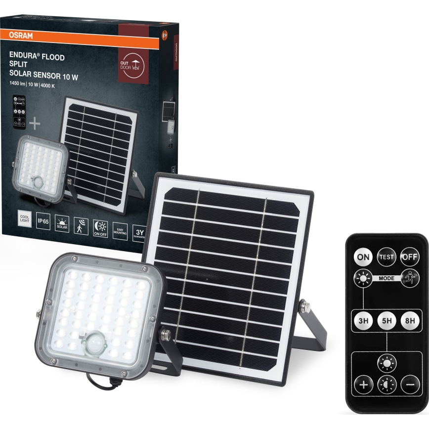 Osram - LED regulējams saules prožektors ar sensoru ENDURA LED/10W/4,2V 4000K IP65 melns + tālvadības pults