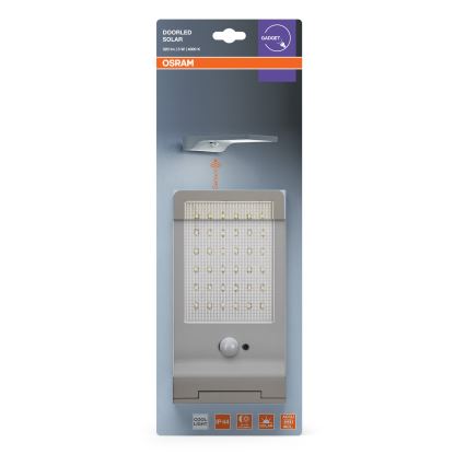Osram - LED saules sienas gaismeklis ar sensoru DOORLED LED/3W/3,3V 2000 mAh IP44 sudraba