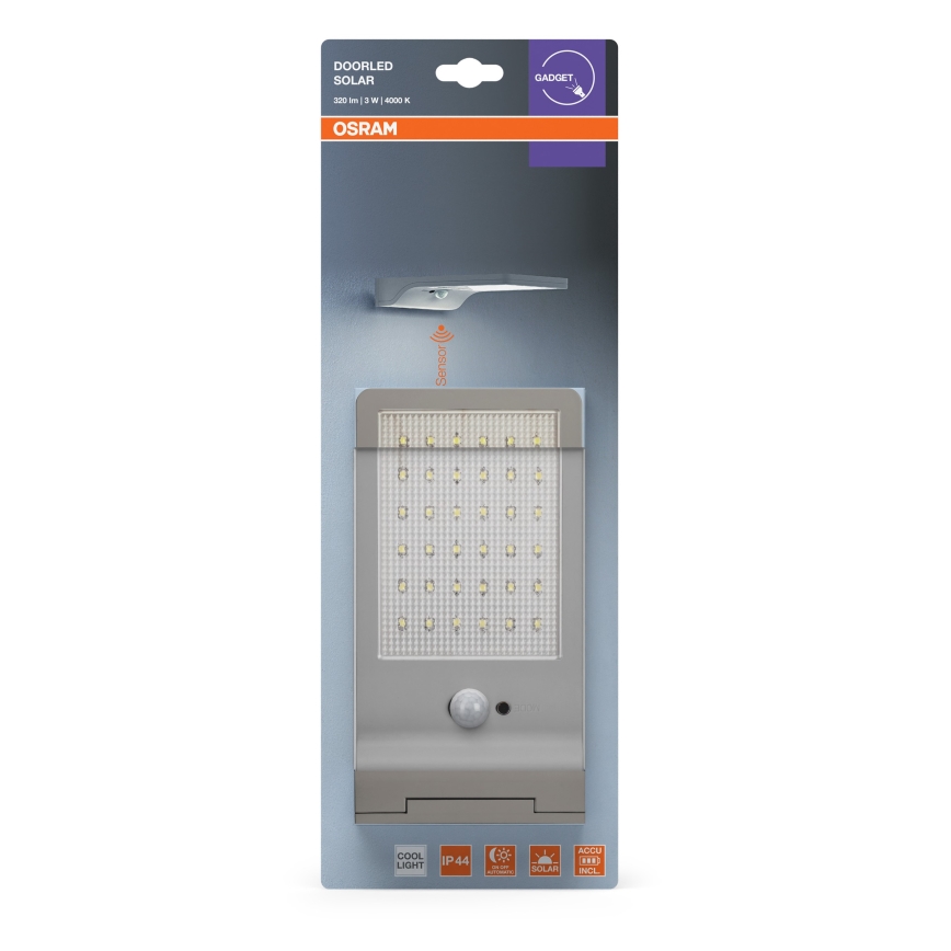 Osram - LED saules sienas gaismeklis ar sensoru DOORLED LED/3W/3,3V 2000 mAh IP44 sudraba