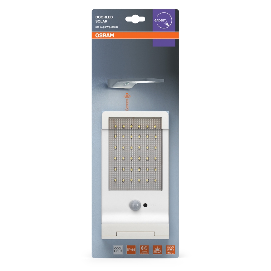 Osram - LED saules enerģijas sienas gaismeklis ar sensoru DOORLED LED/3W/3,3V 2000 mAh IP44 balts