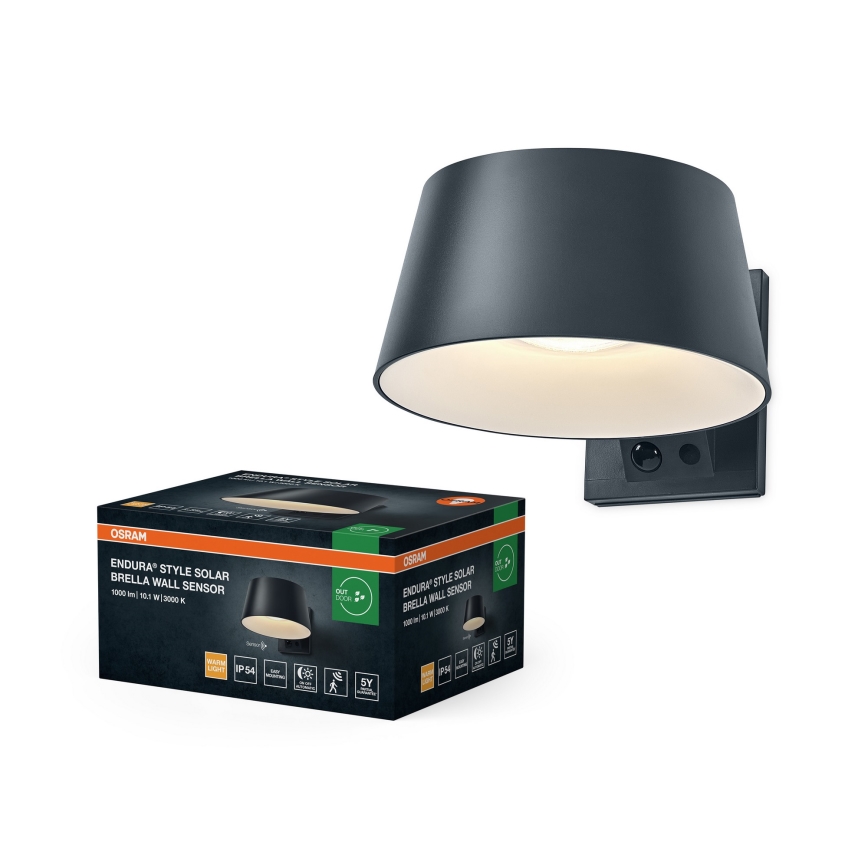Osram - LED saules sienas gaismeklis ar sensoru ENDURA STYLE LED/10,1W/4,2V 2000 mAh IP54 antracīts