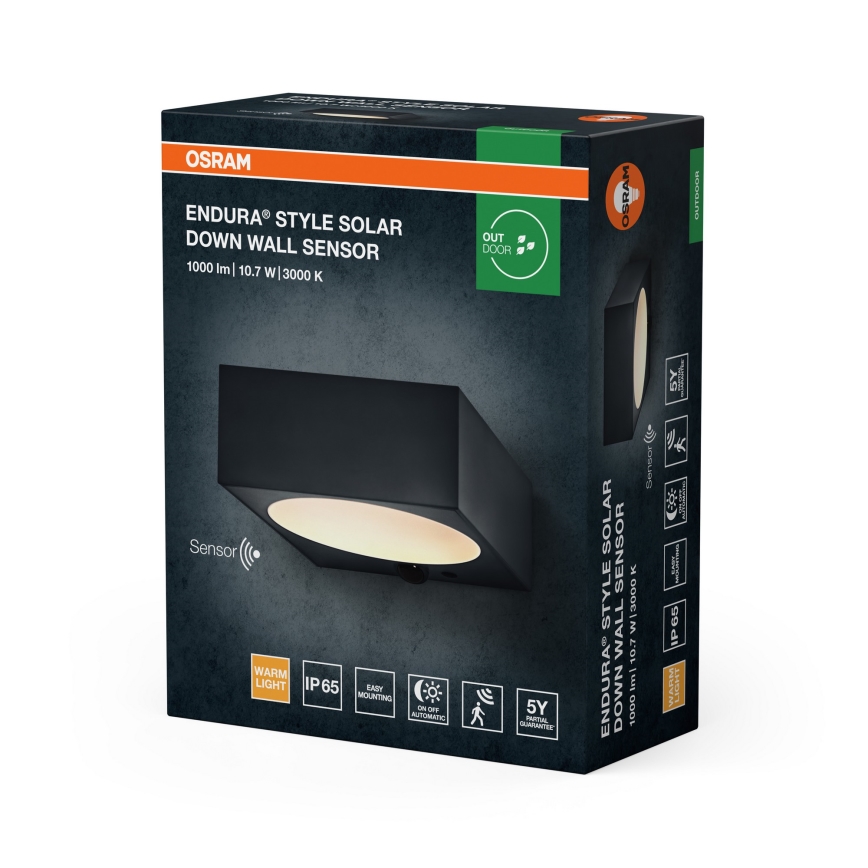 Osram - LED saules sienas gaismeklis ar regulējamu spilgtumu un sensoru ENDURA STYLE LED/10,7W/4,2V 2000 mAh IP65 antracīts