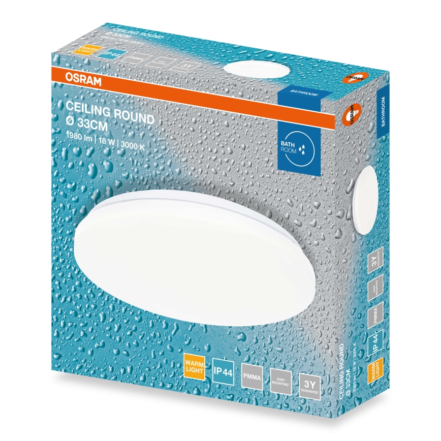 Osram - LED vannas istabas griestu gaismeklis CEILING ROUND LED/18W/230V 3000K Ø 33 cm IP44 balts