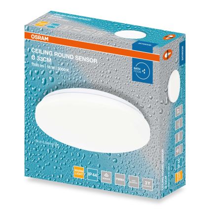 Osram - LED vannas istabas griestu gaismeklis ar krēslas sensoru CEILING ROUND LED/18W/230V 3000K Ø 33 cm IP44 balts