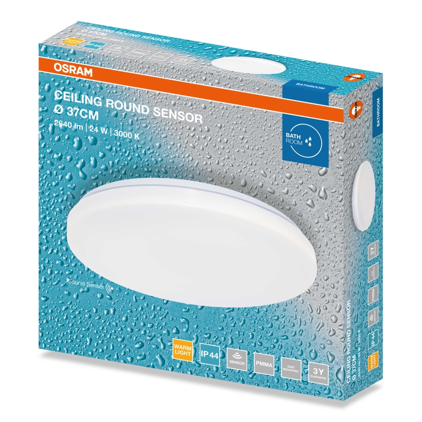 Osram - LED vannas istabas griestu gaismeklis ar krēslas sensoru, apaļš, LED/24W/230V 3000K Ø 37 cm IP44, balts