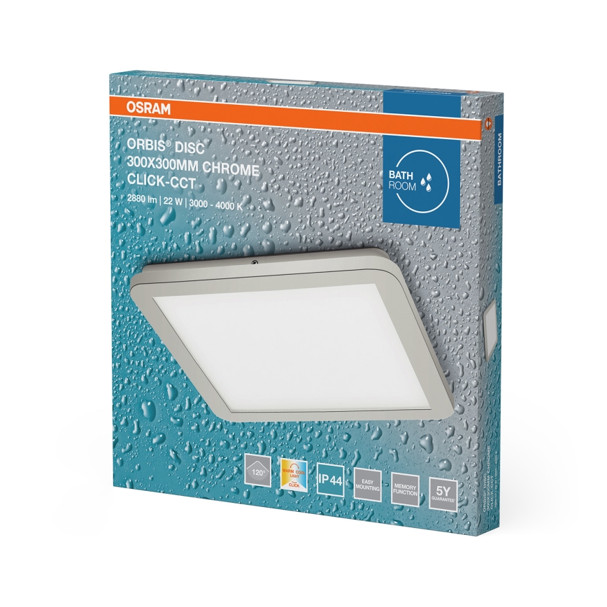 Osram - LED vannasistabas griestu gaismeklis ORBIS DISC, LED 22W, 230V, 3000/4000K, 30×30 cm, IP44, nerūsējošā tērauda apdare