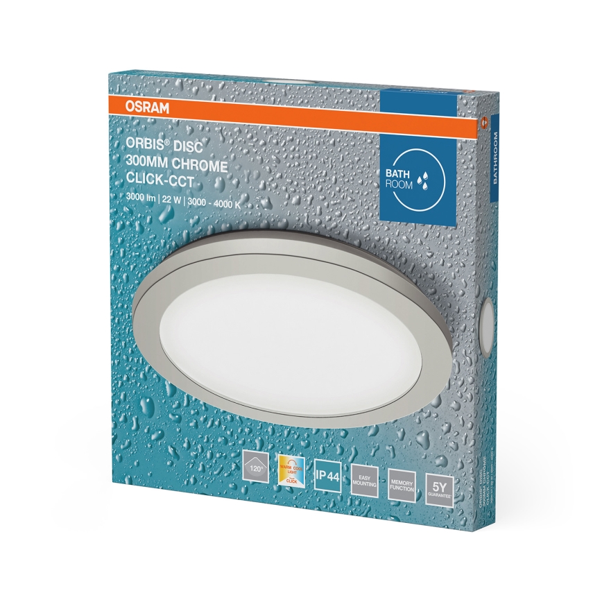 Osram - LED griestu gaismeklis vannas istabai ORBIS DISC LED/22W/230V 3000/4000K Ø 30 cm IP44 matēts hroms