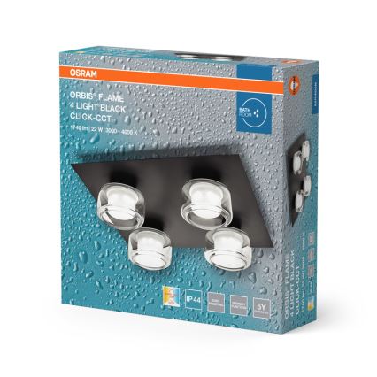 Osram - LED vannas istabas griestu gaismeklis ORBIS FLAME 4xLED/5,5W/230V 3000/4000K IP44 melna