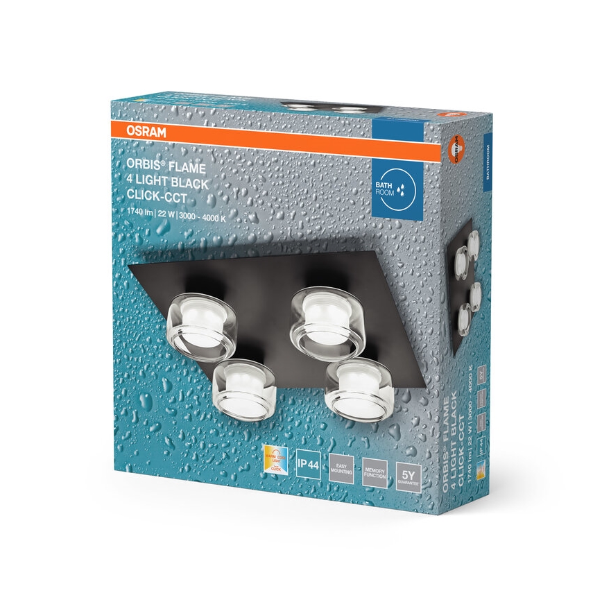 Osram - LED vannas istabas griestu gaismeklis ORBIS FLAME 4xLED/5,5W/230V 3000/4000K IP44 melna
