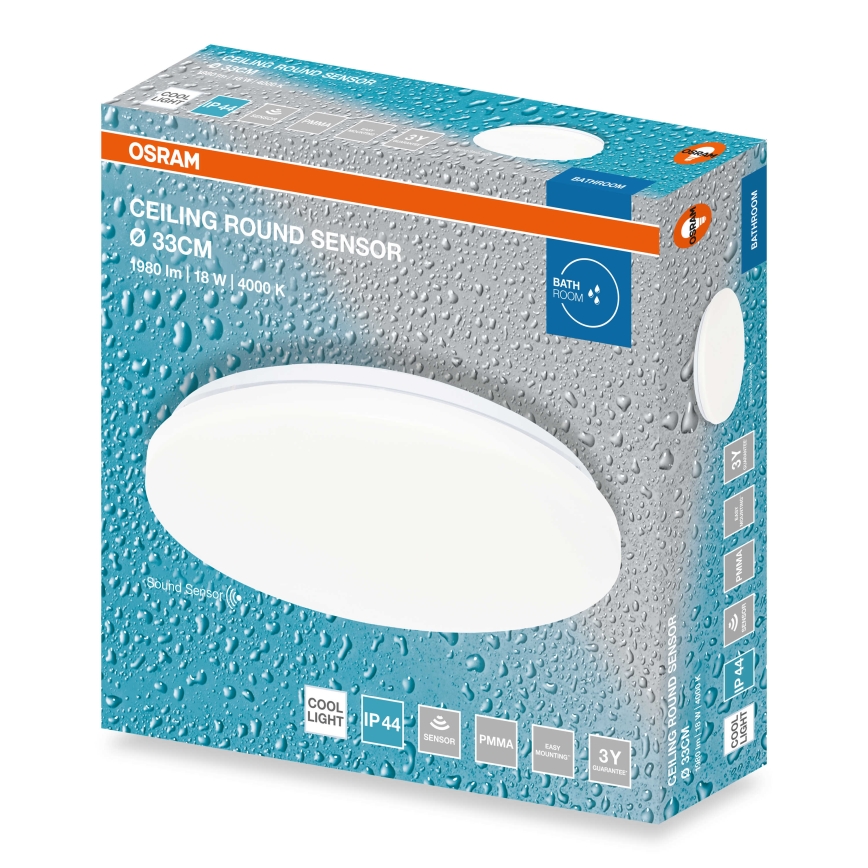 Osram - LED vannas istabas griestu gaismeklis ar krēslas sensoru CEILING ROUND LED/18W/230V 4000K Ø 33 cm IP44 balts