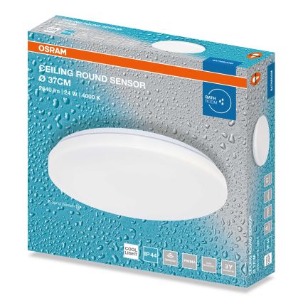 Osram - apaļa LED vannasistabas griestu lampa ar krēslas sensoru, 24 W, 230 V, 4000 K, Ø 37 cm, IP44, balta