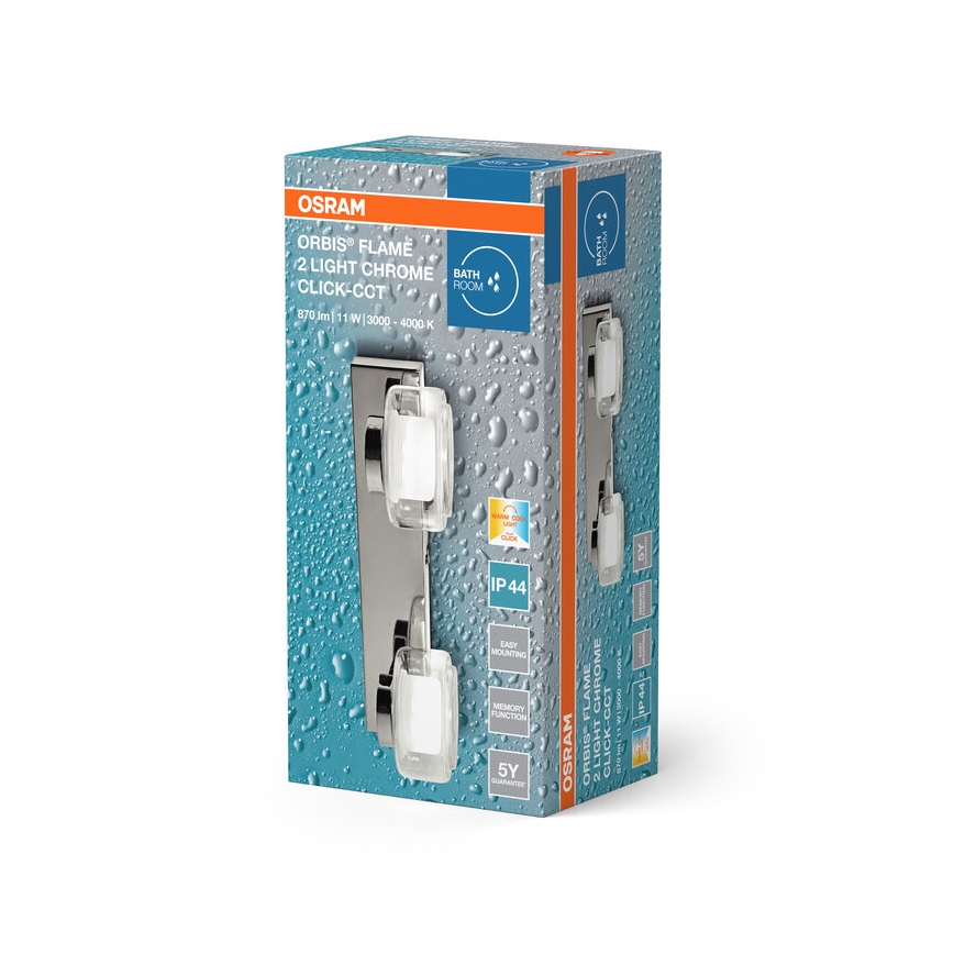 Osram - LED vannas istabas sienas gaismeklis ORBIS FLAME 2xLED/5,5W/230V 3000/4000K IP44 spīdīgs hroms