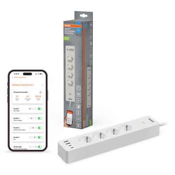 Osram - Pagarinājuma kabelis SMART+ 4Z tips F + 2xUSB-A + 2xUSB-C Wi-Fi