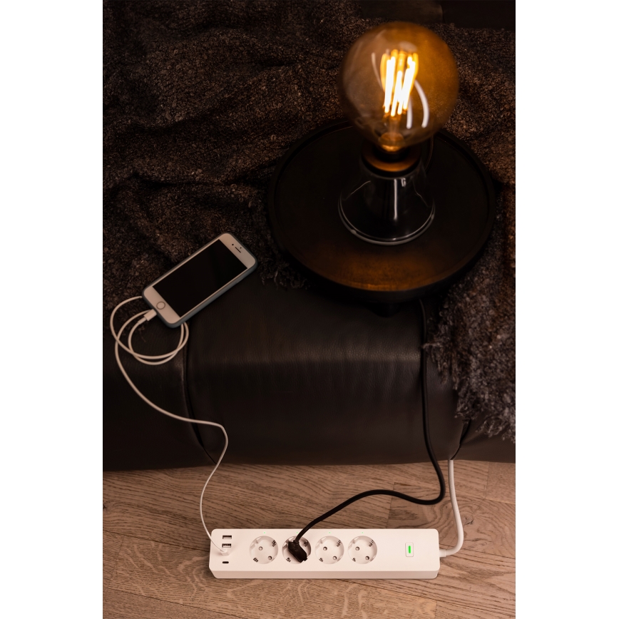 Osram - Pagarinājuma kabelis SMART+ 4Z tips F + 2xUSB-A + 2xUSB-C Wi-Fi