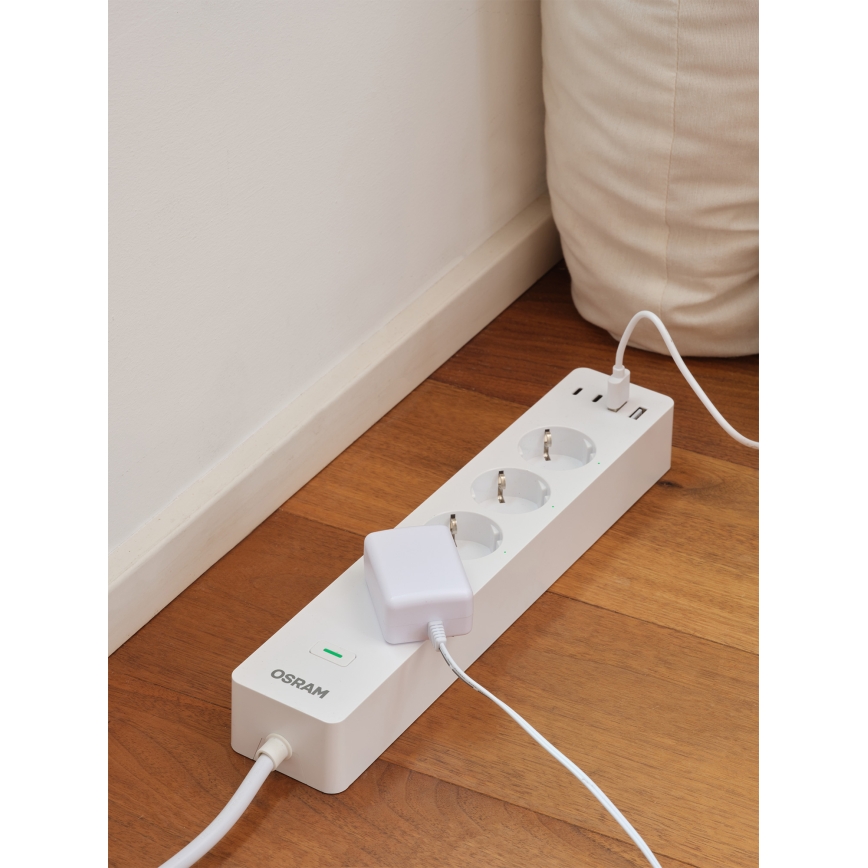 Osram - Pagarinājuma kabelis SMART+ 4Z tips F + 2xUSB-A + 2xUSB-C Wi-Fi