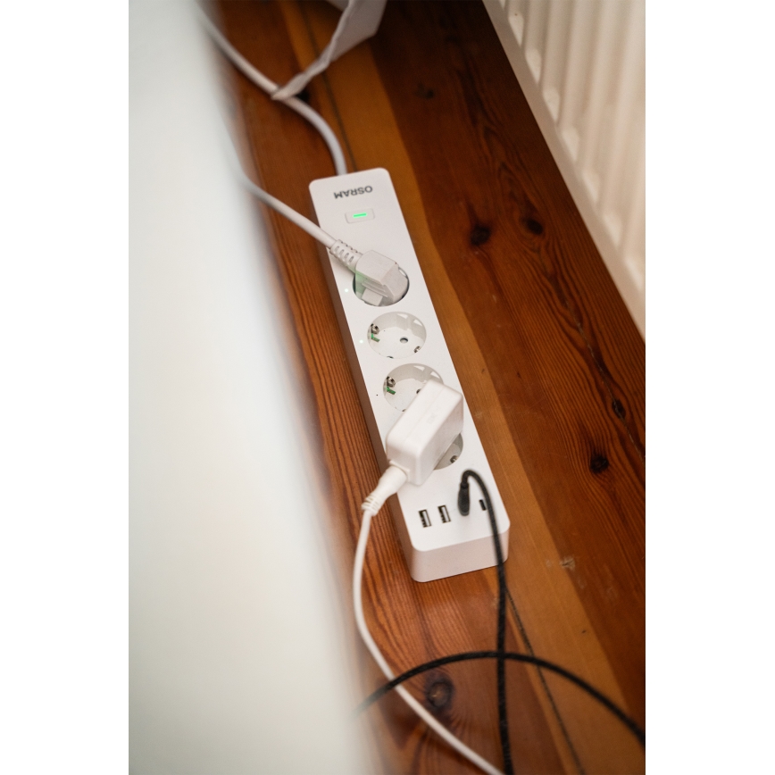 Osram - Pagarinājuma kabelis SMART+ 4Z tips F + 2xUSB-A + 2xUSB-C Wi-Fi