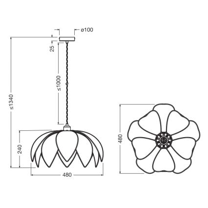 Osram - Pakaramā lampa uz kabeļa DECOR RATTAN 1xE27/15W/230V Ø 48 cm bēša/melna