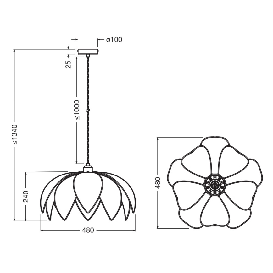Osram - Pakaramā lampa uz kabeļa DECOR RATTAN 1xE27/15W/230V Ø 48 cm bēša/melna