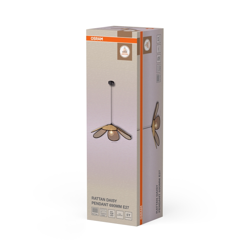 Osram - Pakaramā lustra ar vadu DECOR RATTAN 1xE27/15W/230V Ø 69 cm bēša/melna