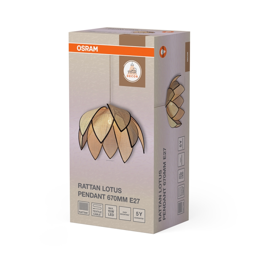 Osram - Pakaramais gaismeklis ar vadu DECOR RATTAN 1xE27/15W/230V Ø 67 cm bēšs/melns