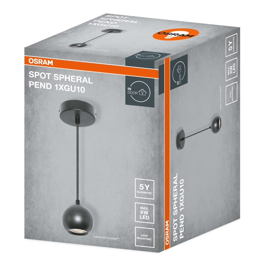 Osram - Pakaramais gaismeklis uz troses SPOT SPHERAL 1xGU10/6W/230V melns