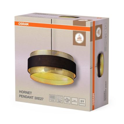 Osram - Pakarams gaismeklis uz kabeļa DECOR HORNET 3xE27/10W/230V Ø 50 cm melna/zelta