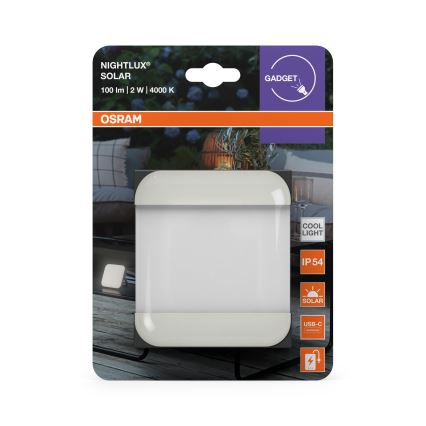 Osram - pārnēsājams LED saules gaismeklis NIGHTLUX LED/2W/5V IP54, pelēks