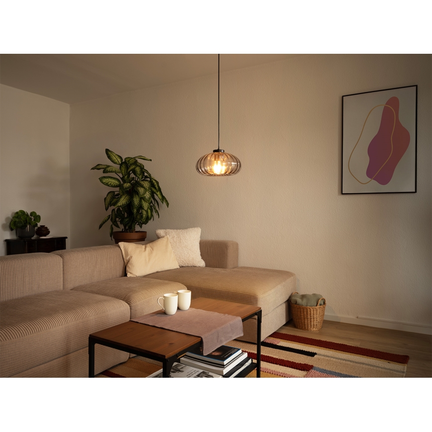 Osram - Piekaramā lampa uz troses DECOR SMOKE 1xE27/12W/230V Ø 28 cm melna/dūmota pelēka
