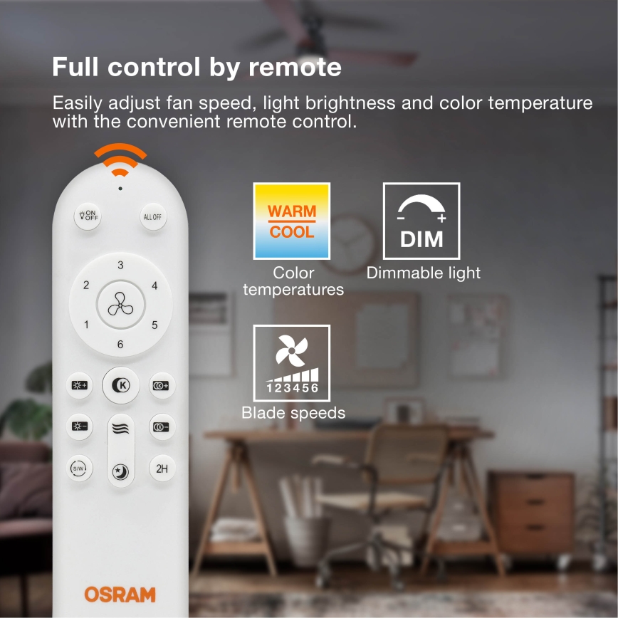 Osram - LED griestu lampa ar regulējamu spilgtumu un ventilatoru PONIENTE LED/36W/230V 3000/4000/6500K + tālvadība
