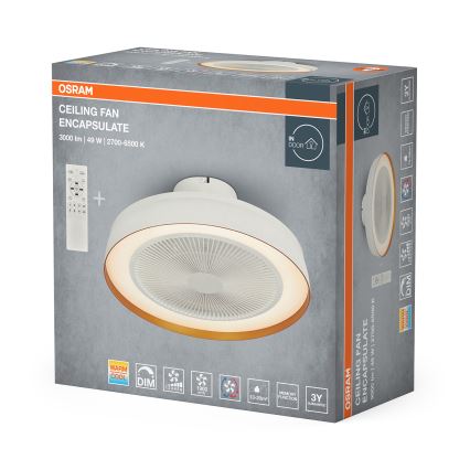 Osram - LED aptumšojams griestu gaismeklis ar ventilatoru CEILING FAN LED/49W/230V 2700-6500K balta/zelta + tālvadība