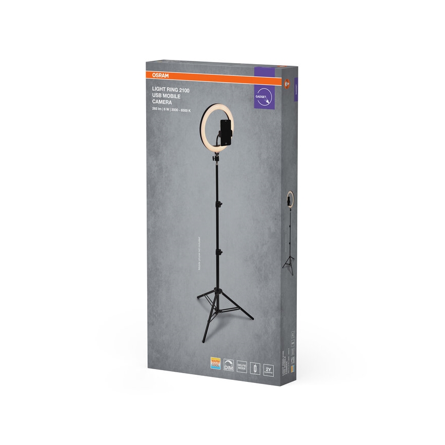 Osram - regulējama LED lampa ar statīvu un turētāju vlogošanai LED/6W/USB 210 mAh