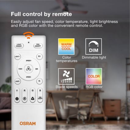 Osram - Aptumšojams LED griestu gaismeklis ar ventilatoru MURLAN LED/26W/230V 3000-6500K + tālvadība